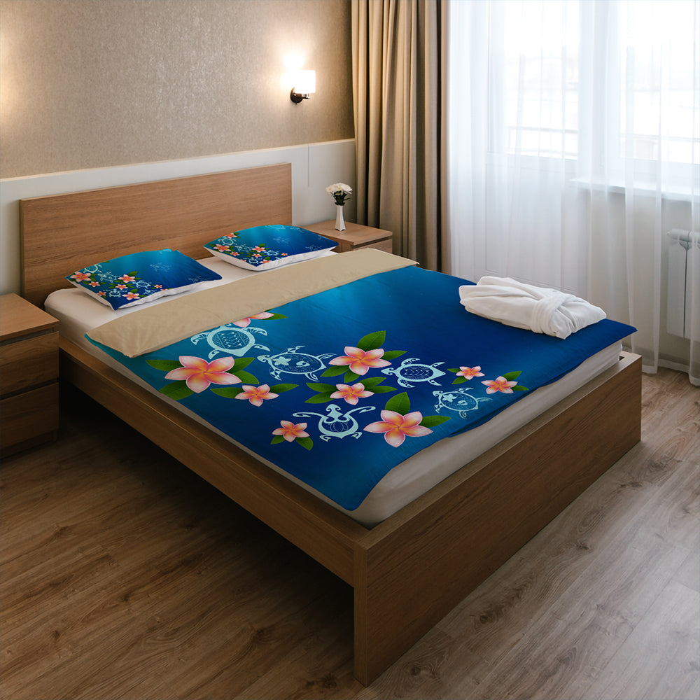 Hawaii Bedding Set Turtle Polynesian Plumeria Ocean