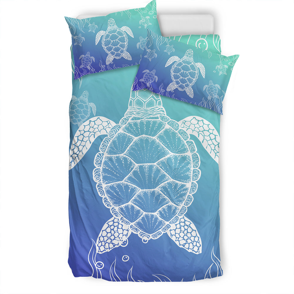 Hawaii Bedding Set Turtle Gardiant Background