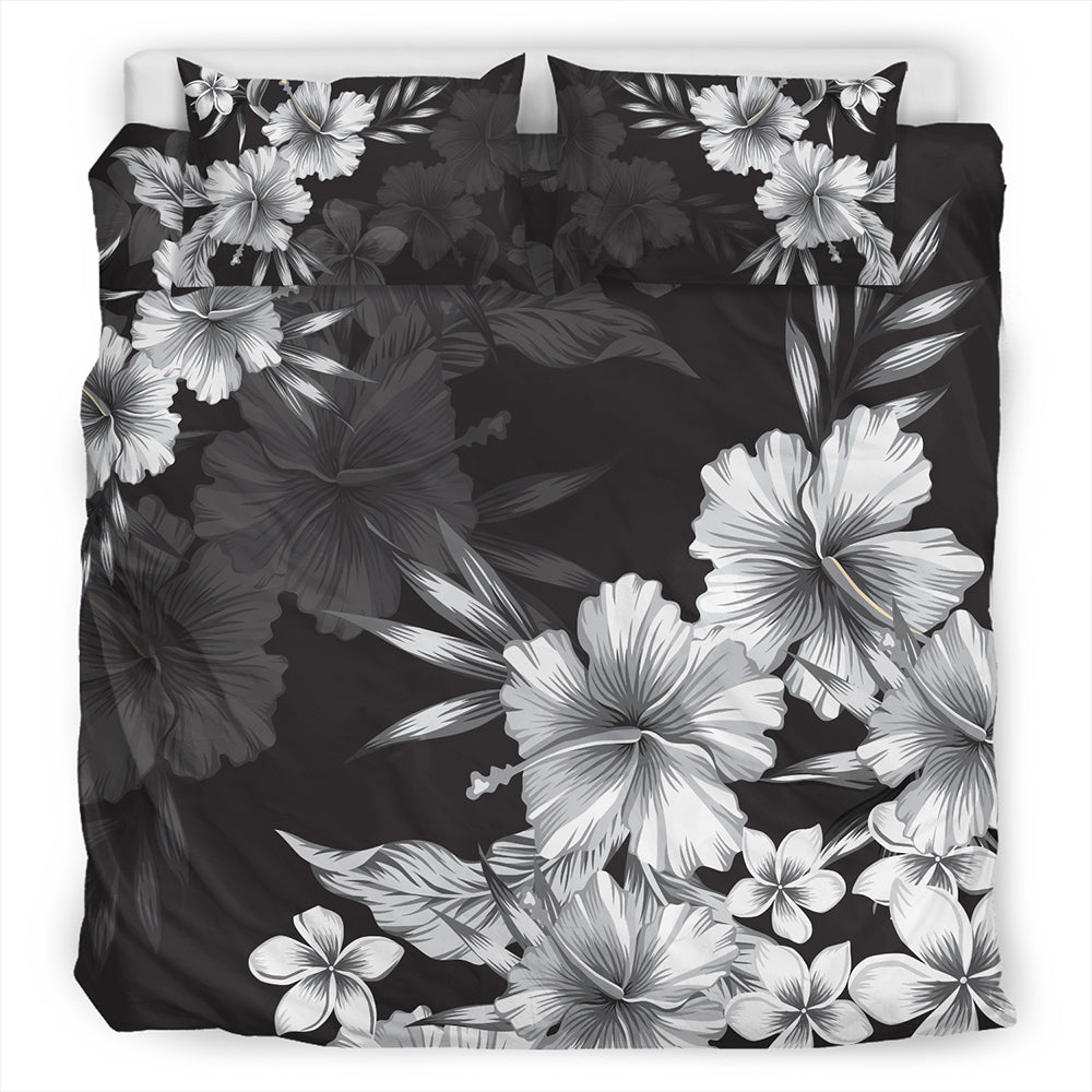 Hawaii Bedding Set Hibiscus And Plumeria B&W