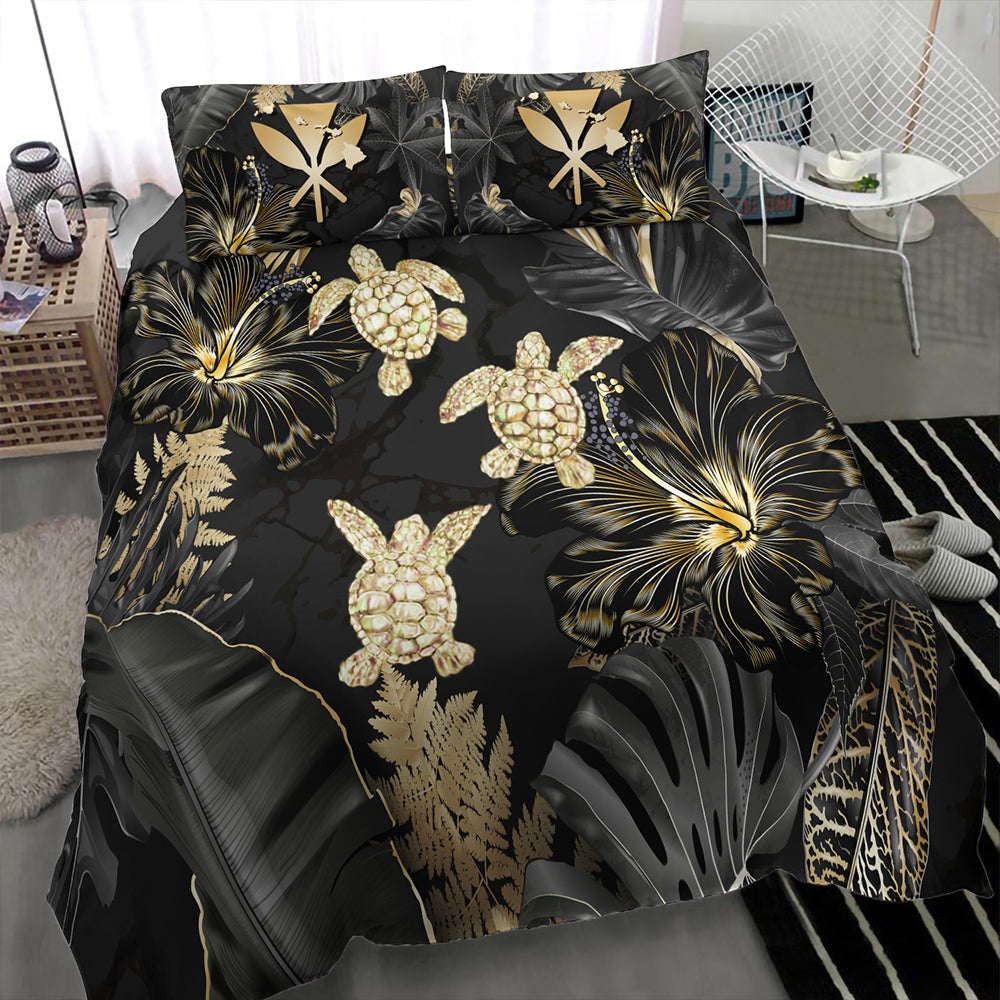 Hawaii Bedding Set Kanaka Maoli Golden Tropical Turtle