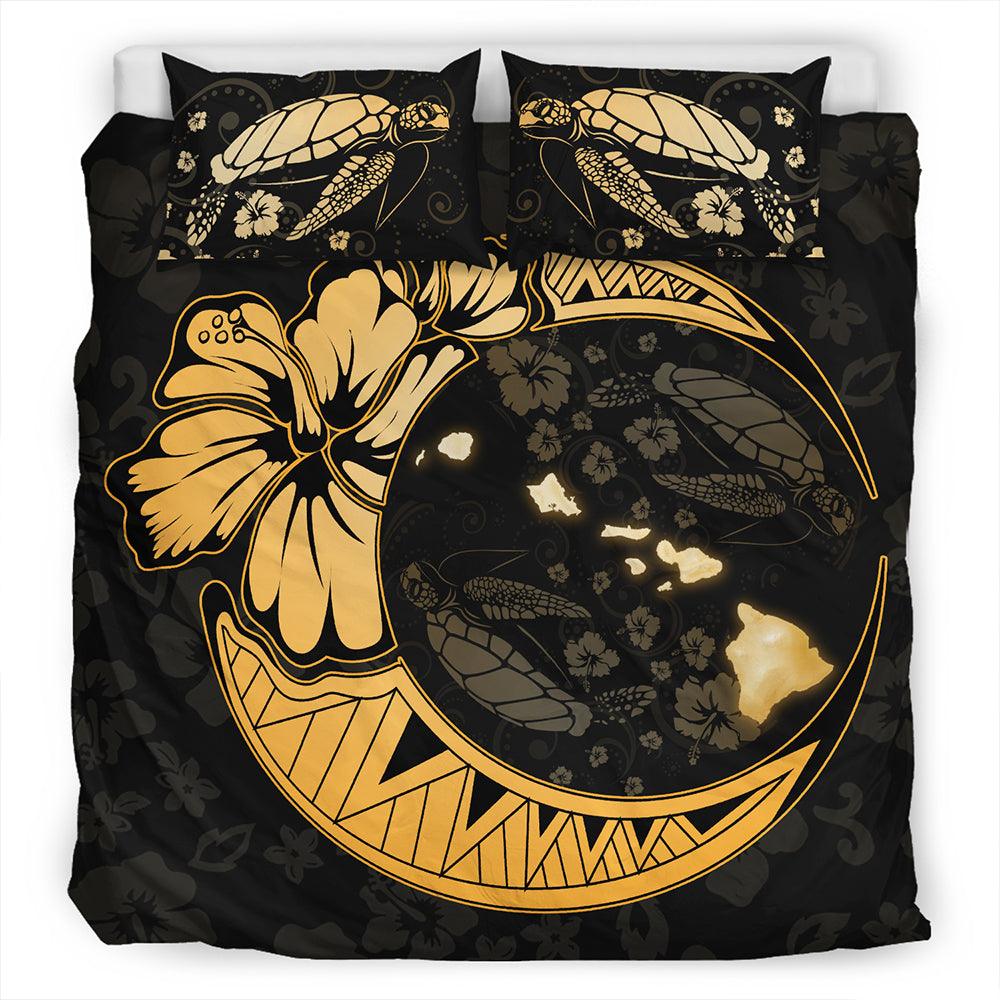 Hawaii Bedding Set Hibiscus Map On The Moon