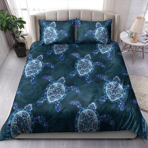 Hawaii Bedding Set Turtle Plumeria Blue