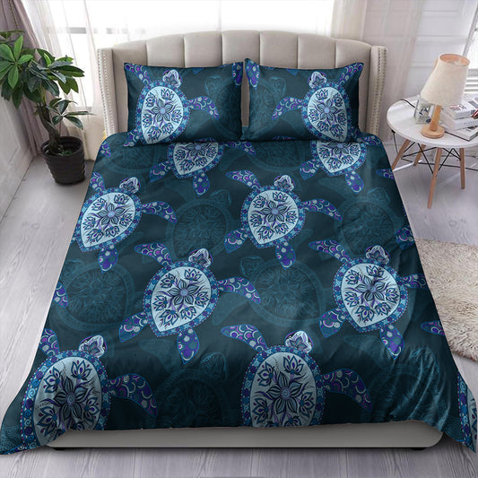 Hawaii Bedding Set Turtle Plumeria Blue