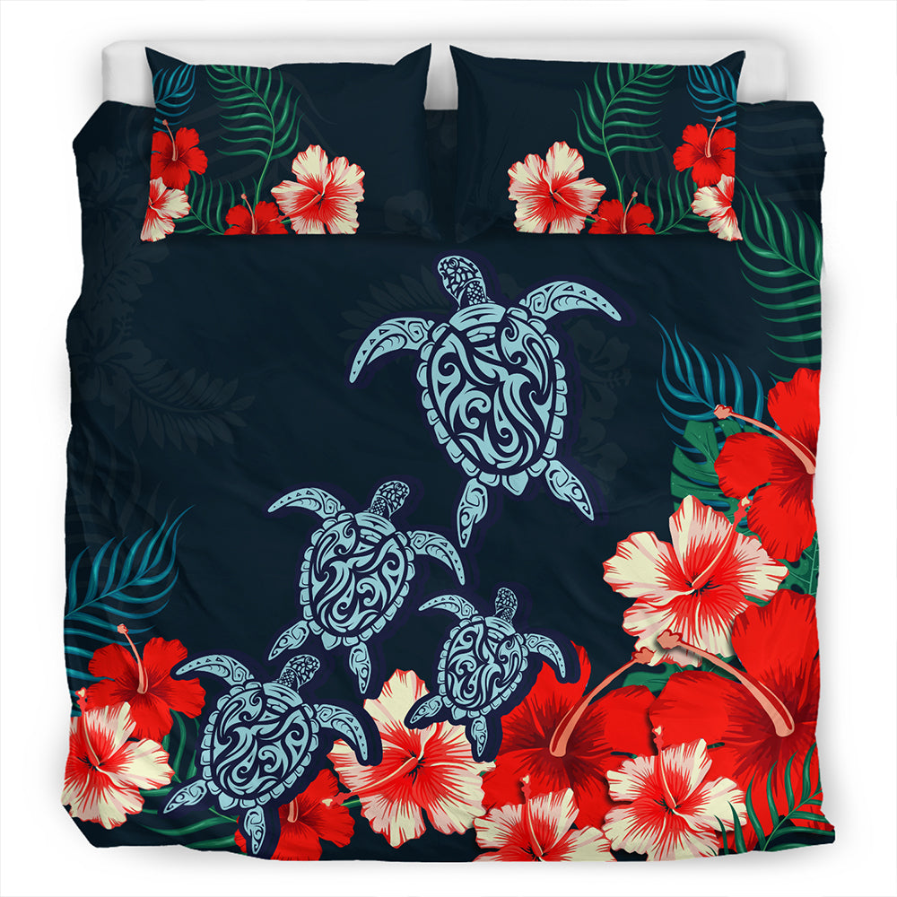 Hawaii Bedding Set Hibiscus And Turtle Skillful