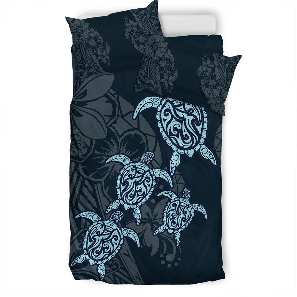 Hawaii Bedding Set Plumeria Polynesian Deep Sea Turtle