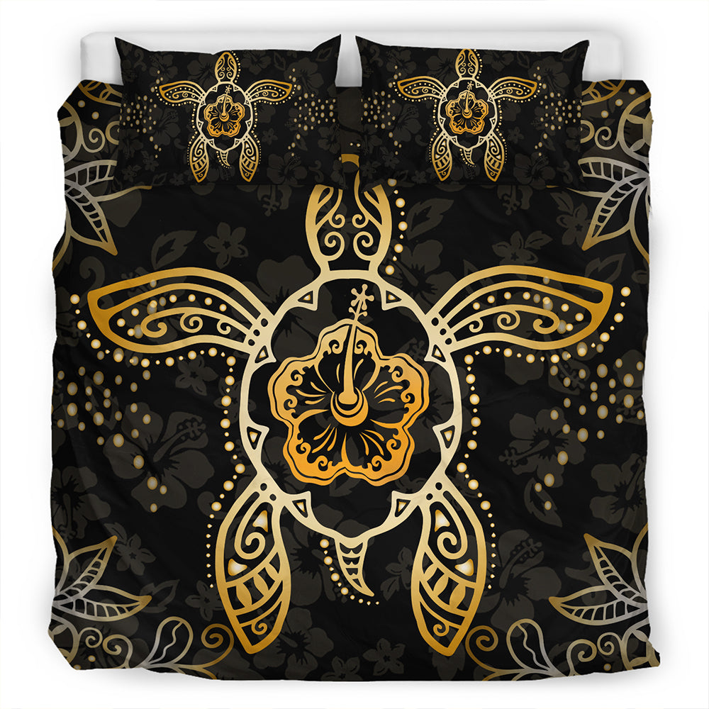 Hawaii Bedding Set Golden Hibiscus And Turtle