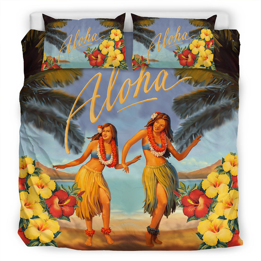Hawaii Bedding Set Aloha Hula Dance Hibiscus