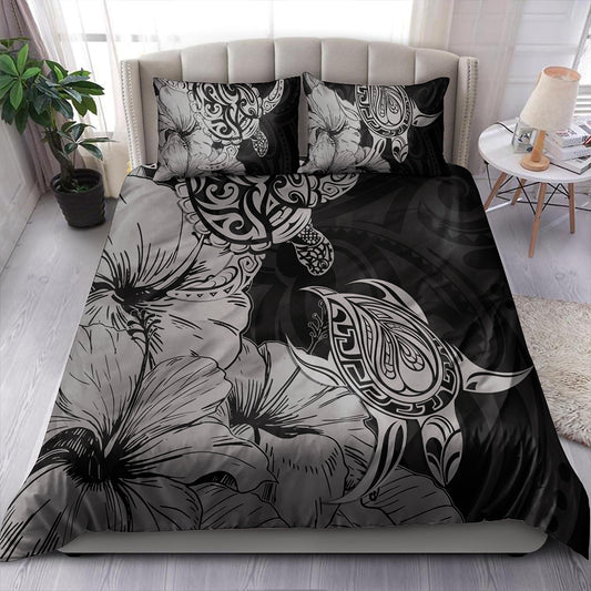Hawaii Turtle Bedding Set Polynesian Hibiscus Art Gray