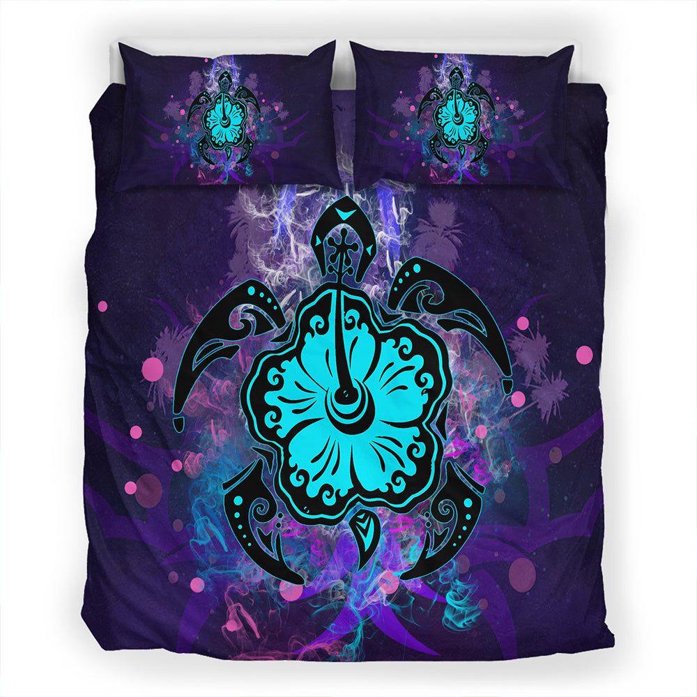 Hawaii Bedding Set Turtle Hibiscus Galaxy Violet