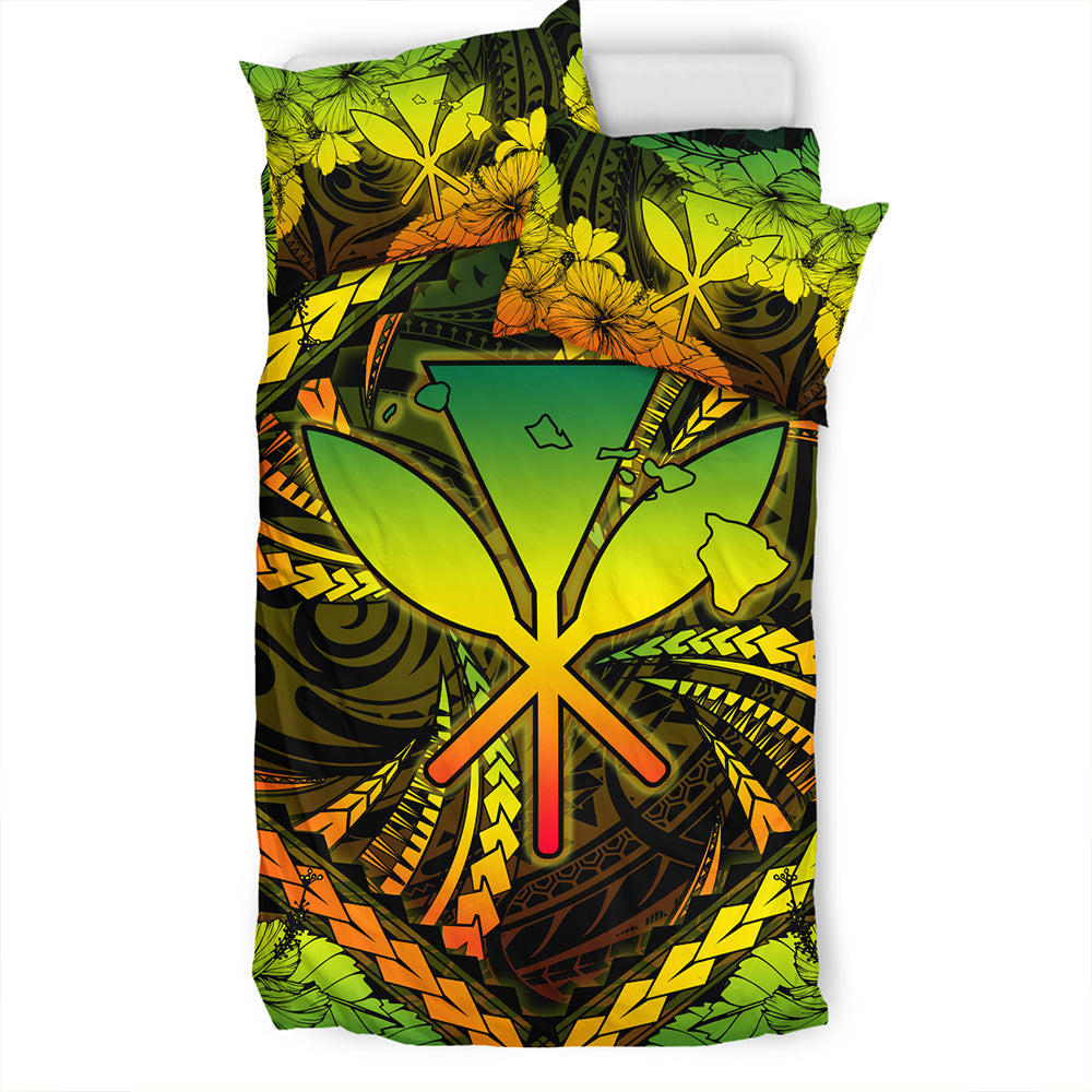 Hawaii Bedding Set Kanaka Maoli Map Hibiscus Polynesian Kanu