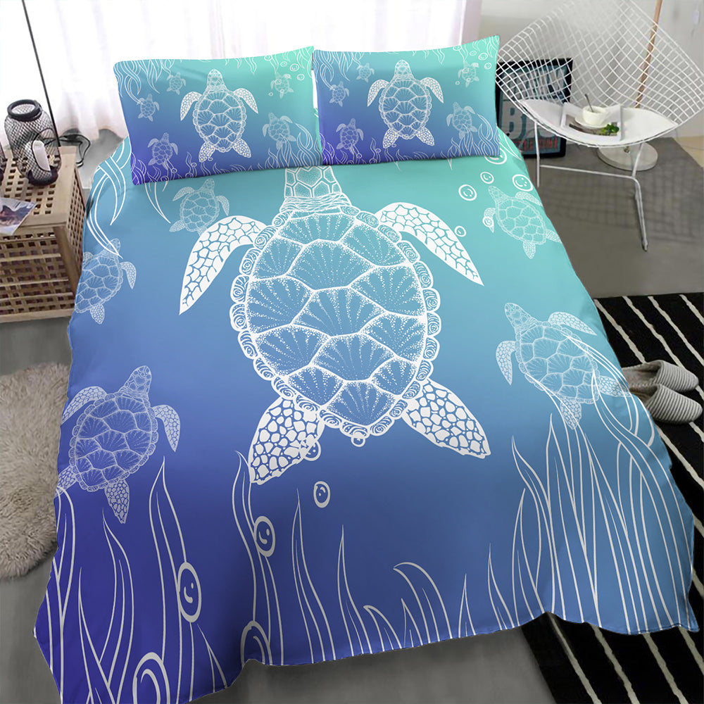 Hawaii Bedding Set Turtle Gardiant Background
