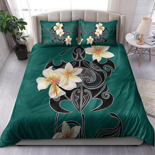 Hawaii Bedding Set Turtle Poly Trinal Plumeria Turquoise