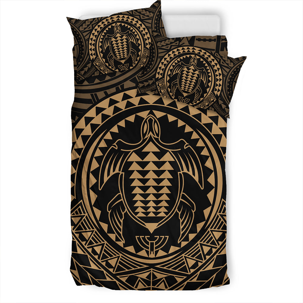 Hawaii Bedding Set Kakau Honu Arc Polynesian Gold