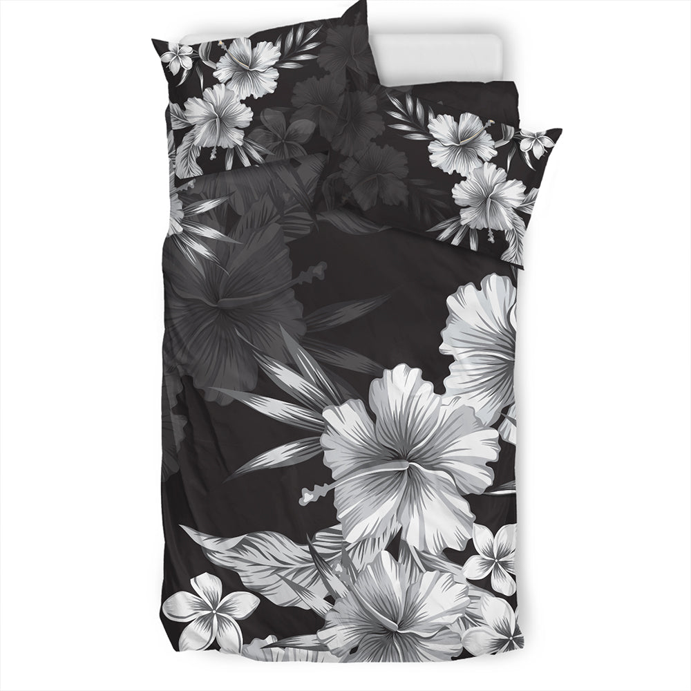 Hawaii Bedding Set Hibiscus And Plumeria B&W