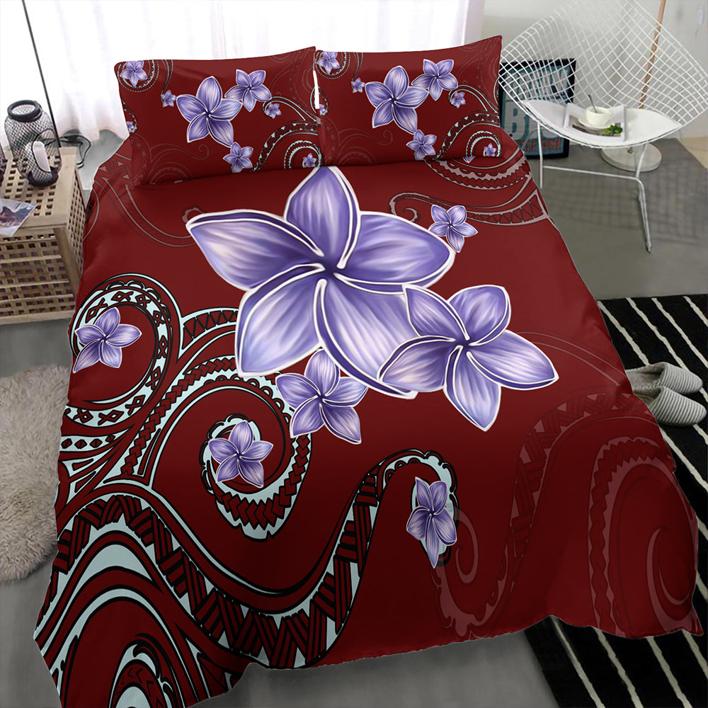 Hawaii Bedding Set Plumeria Violet Polynesia Red