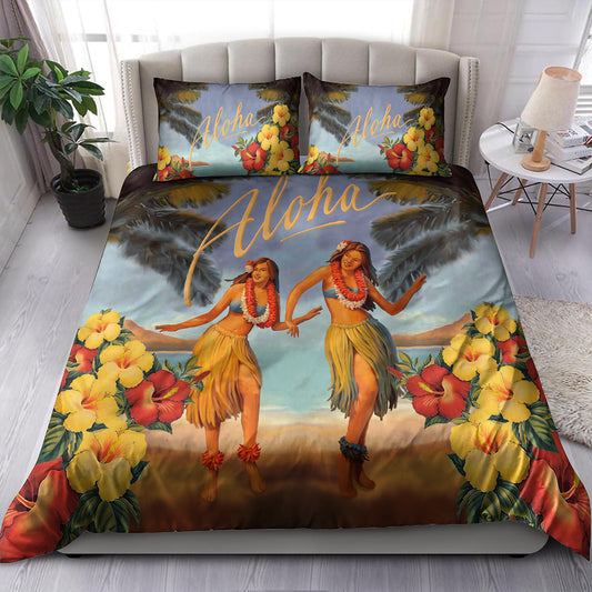 Hawaii Bedding Set Aloha Hula Dance Hibiscus