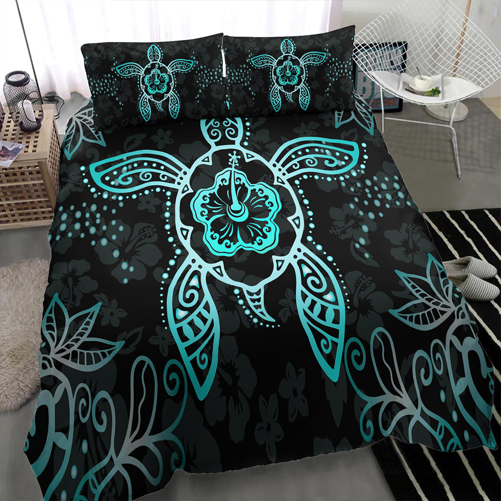 Hawaii Bedding Set Turtle Hibiscus Blue