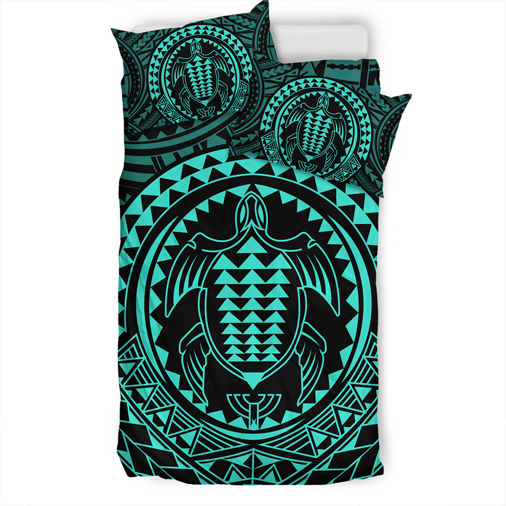 Hawaii Bedding Set Kakau Honu Arc Polynesian Turquoise