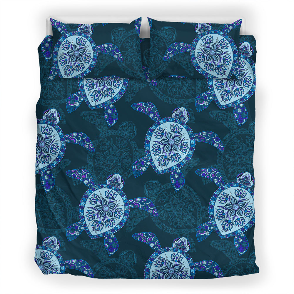 Hawaii Bedding Set Turtle Plumeria Blue