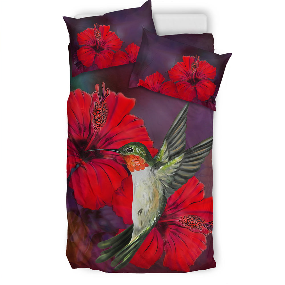 Hawaii Bedding Set Hibiscus Hummingbird
