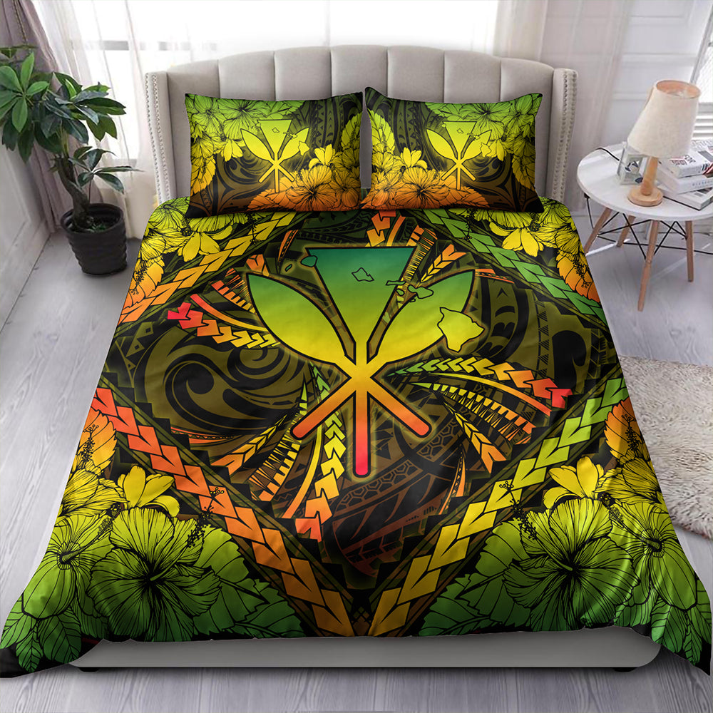 Hawaii Bedding Set Kanaka Maoli Map Hibiscus Polynesian Kanu