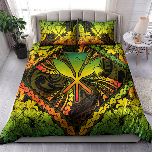 Hawaii Bedding Set Kanaka Maoli Map Hibiscus Polynesian Kanu