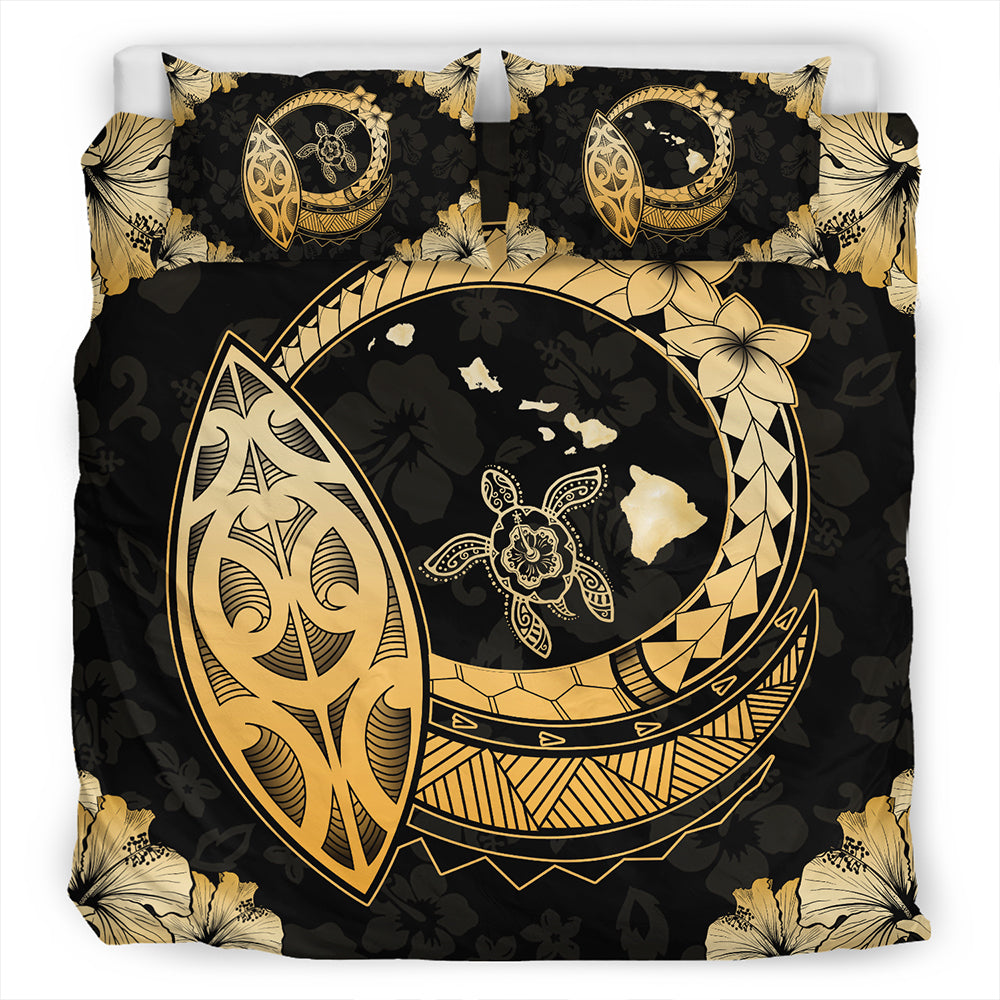 Hawaii Bedding Set Map Hibiscus Plumeria Turtle Polynesian