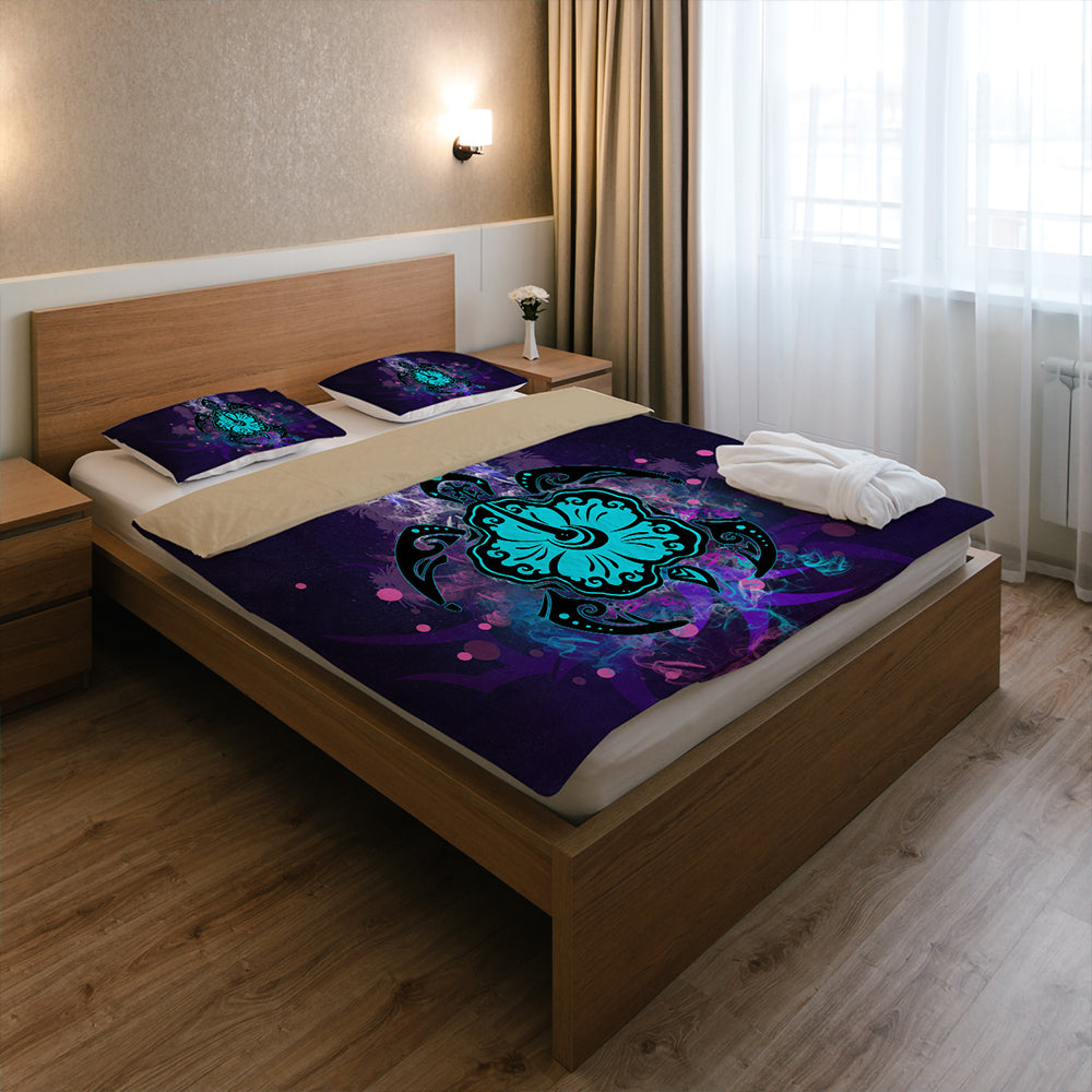 Hawaii Bedding Set Turtle Hibiscus Galaxy Violet