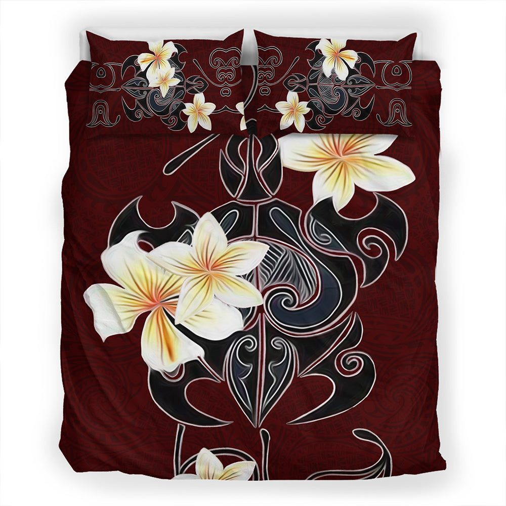 Hawaii Bedding Set Turtle Poly Trinal Plumeria Red