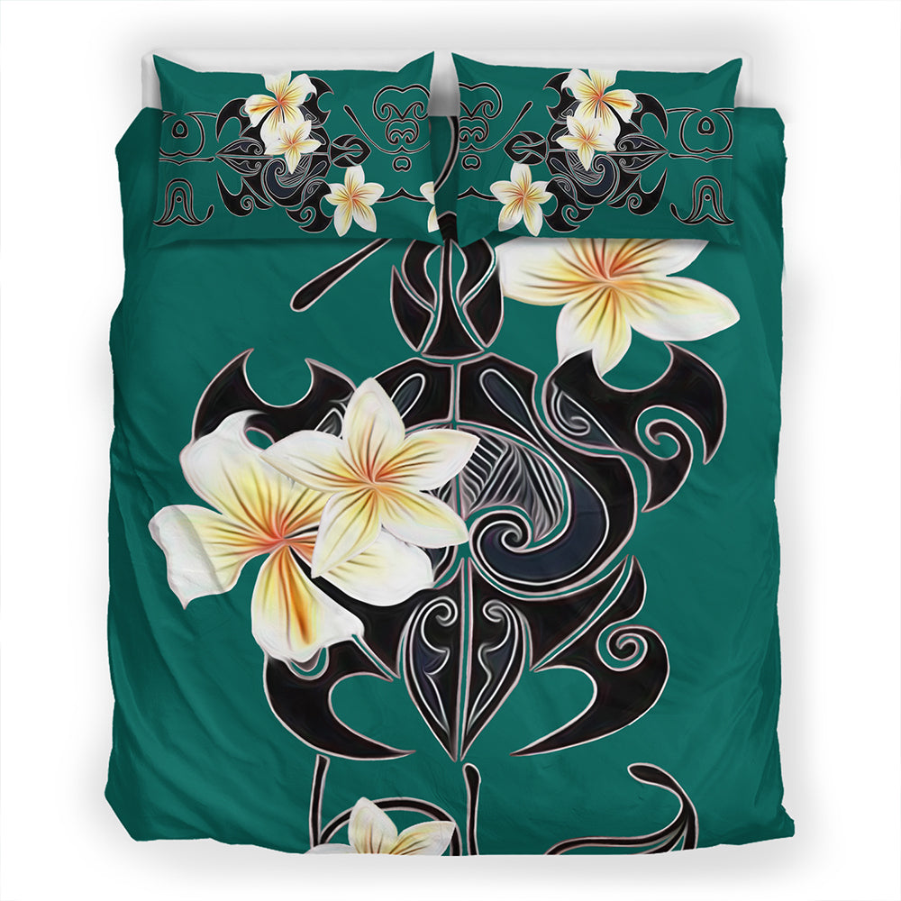 Hawaii Bedding Set Turtle Poly Trinal Plumeria Turquoise