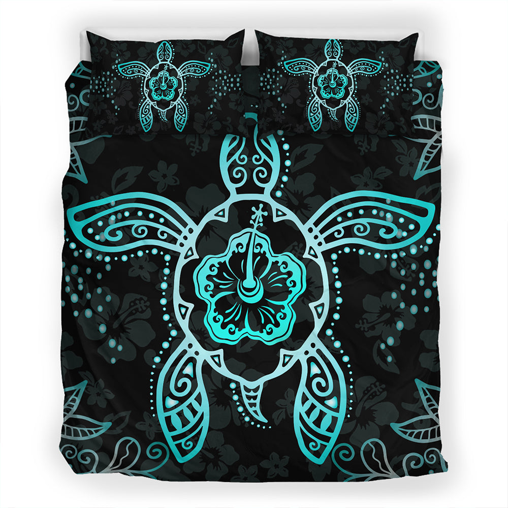 Hawaii Bedding Set Turtle Hibiscus Blue