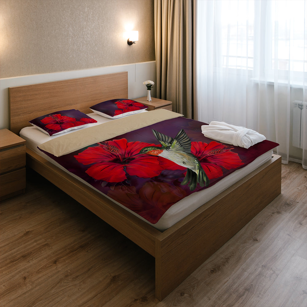 Hawaii Bedding Set Hibiscus Hummingbird