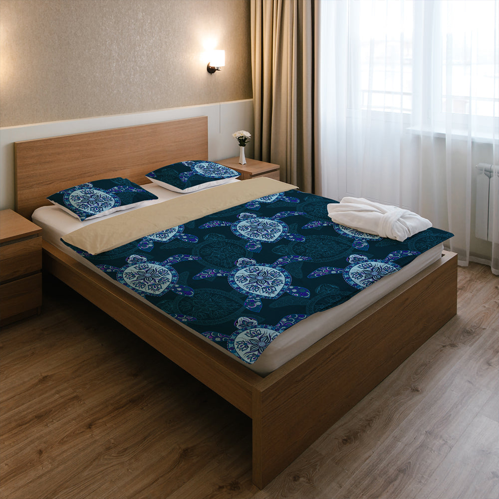 Hawaii Bedding Set Turtle Plumeria Blue