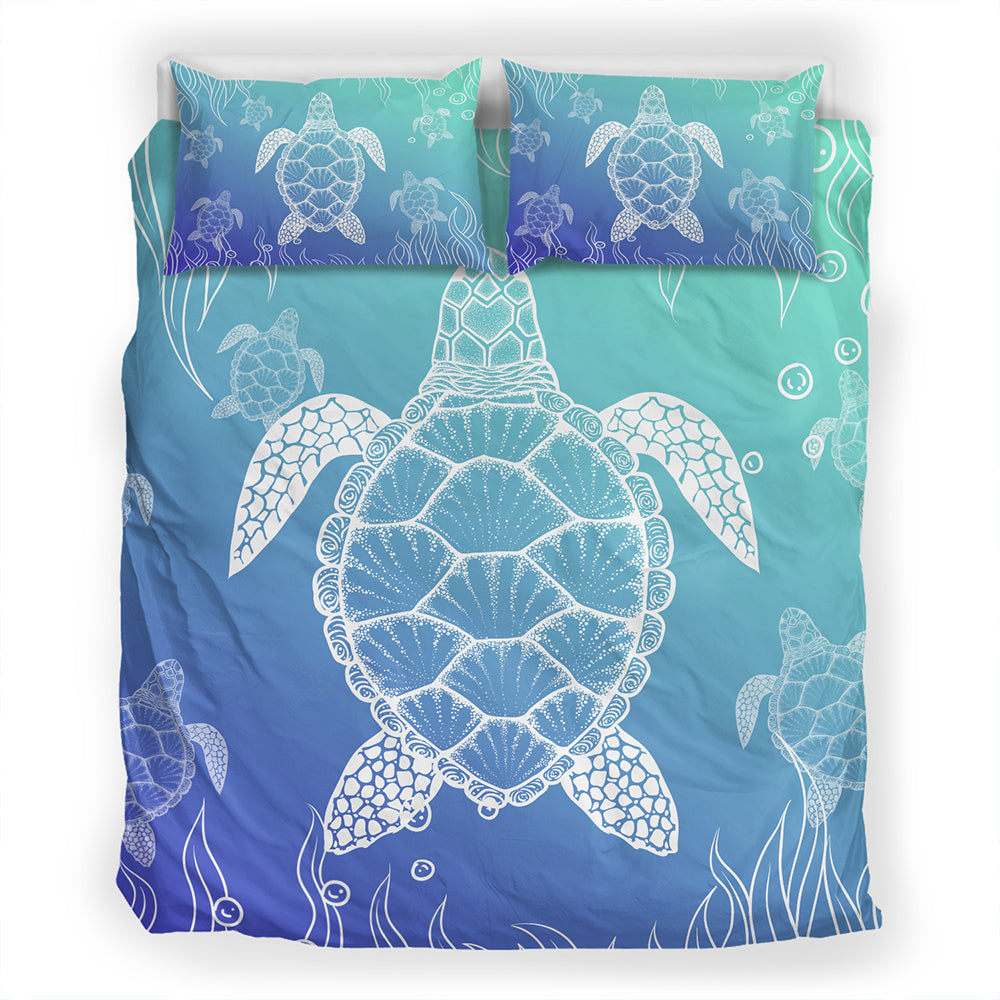 Hawaii Bedding Set Turtle Gardiant Background