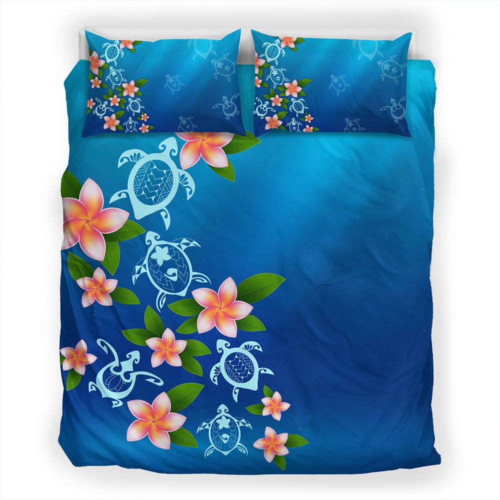 Hawaii Bedding Set Turtle Polynesian Plumeria Ocean