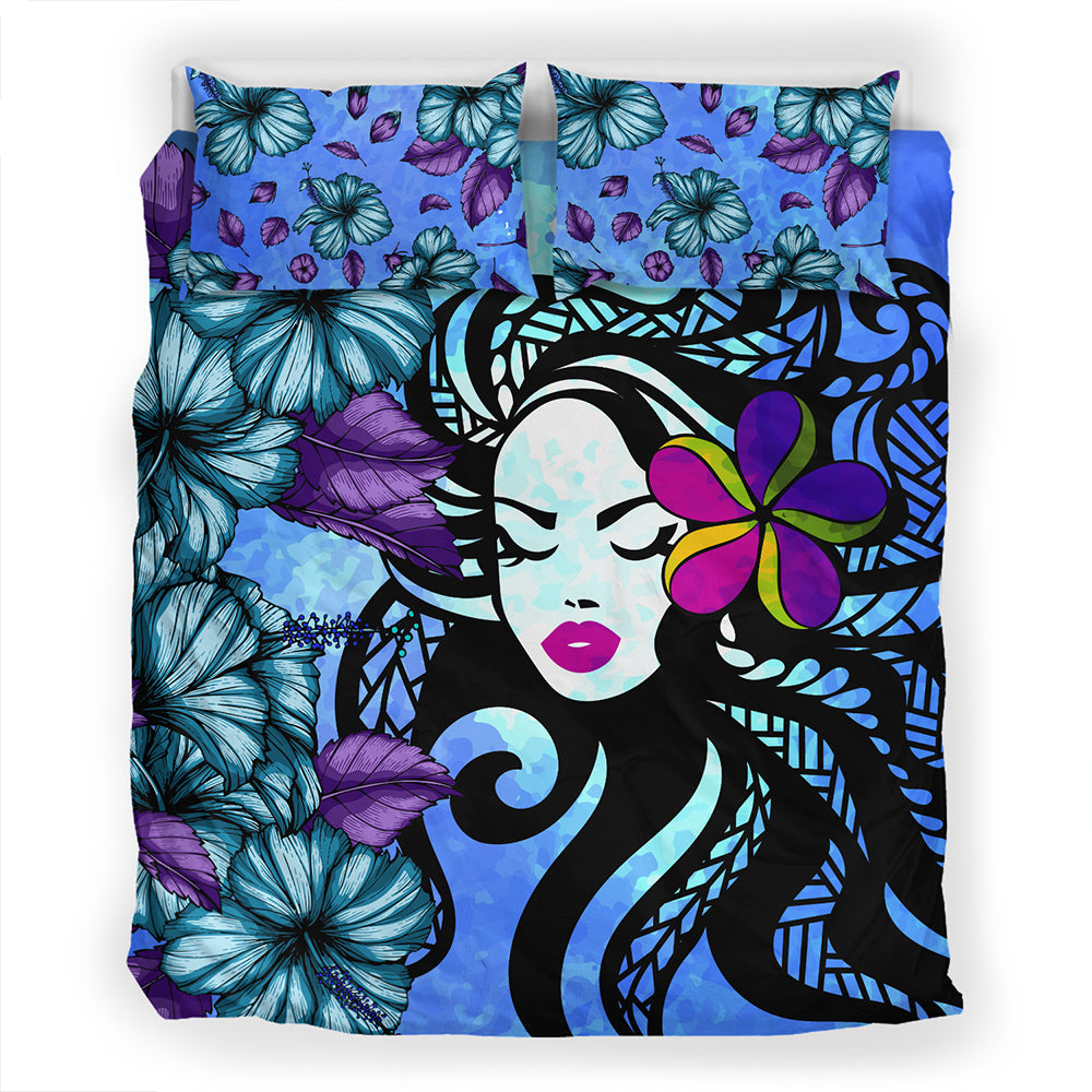 Hawaii Bedding Set Hibiscus Polynesian Hula Girl
