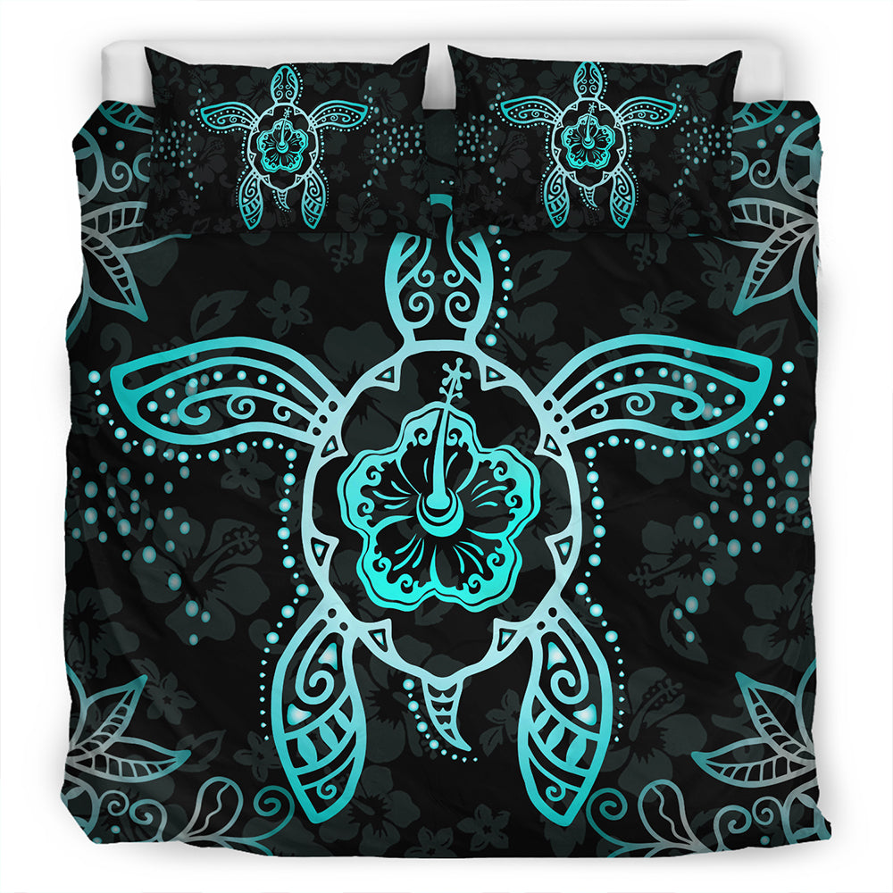Hawaii Bedding Set Turtle Hibiscus Blue