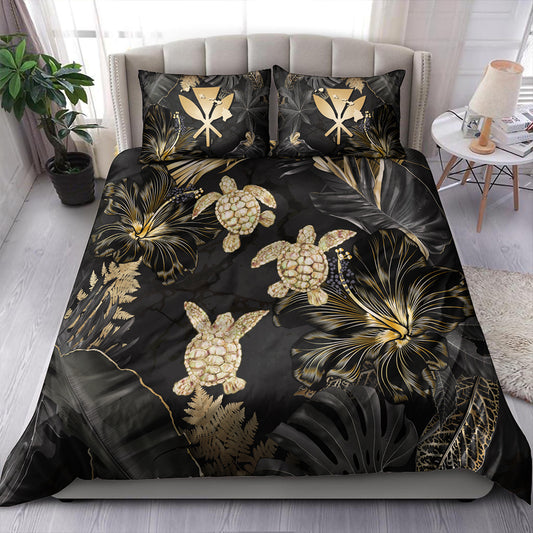 Hawaii Bedding Set Kanaka Maoli Golden Tropical Turtle