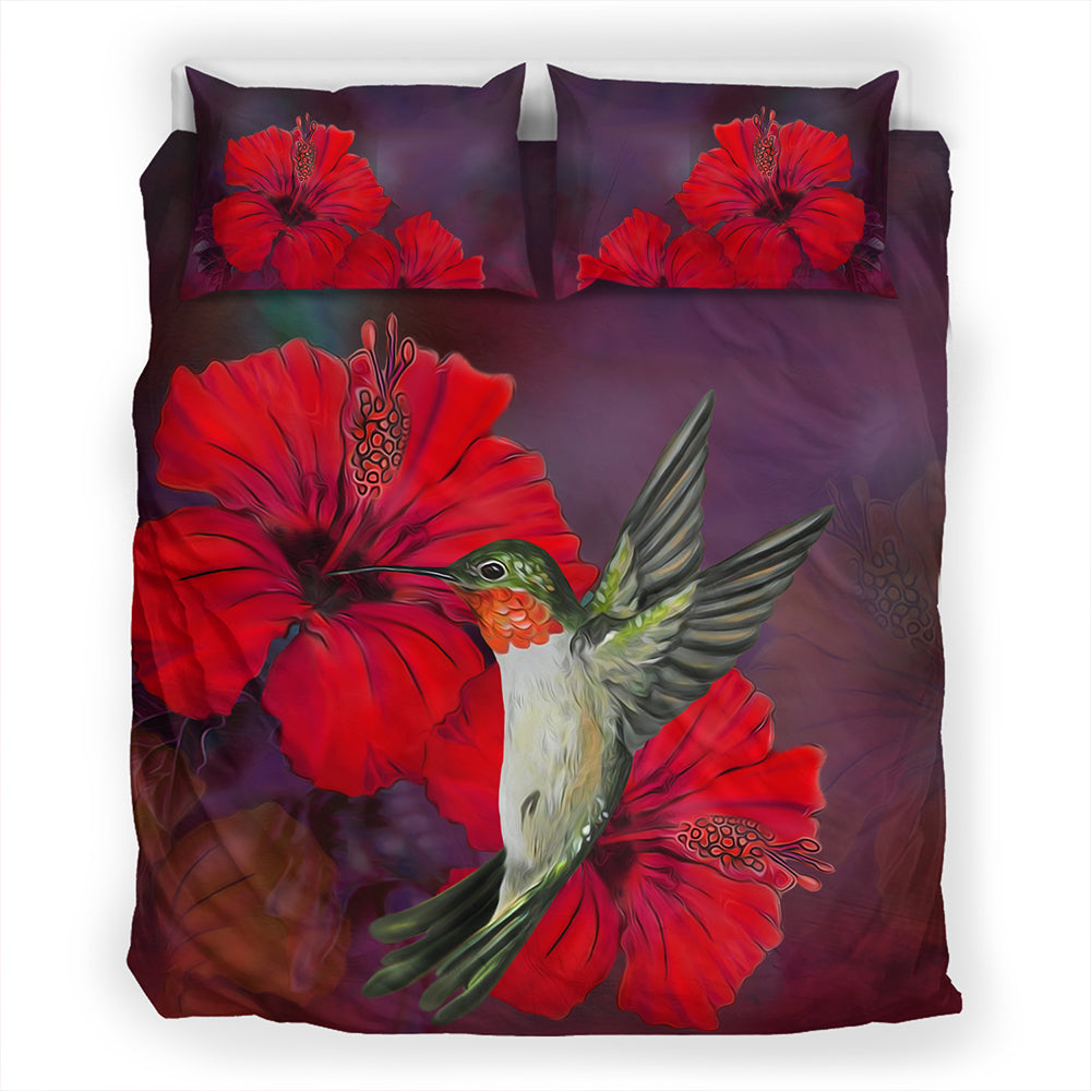 Hawaii Bedding Set Hibiscus Hummingbird