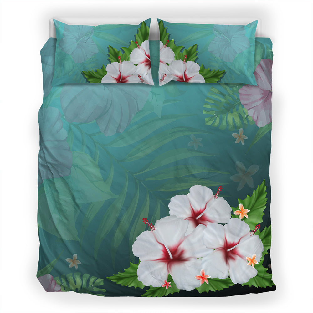 Hawaii Bedding Set Hibiscus White Flower Gleeful