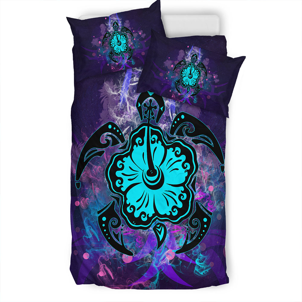 Hawaii Bedding Set Turtle Hibiscus Galaxy Violet