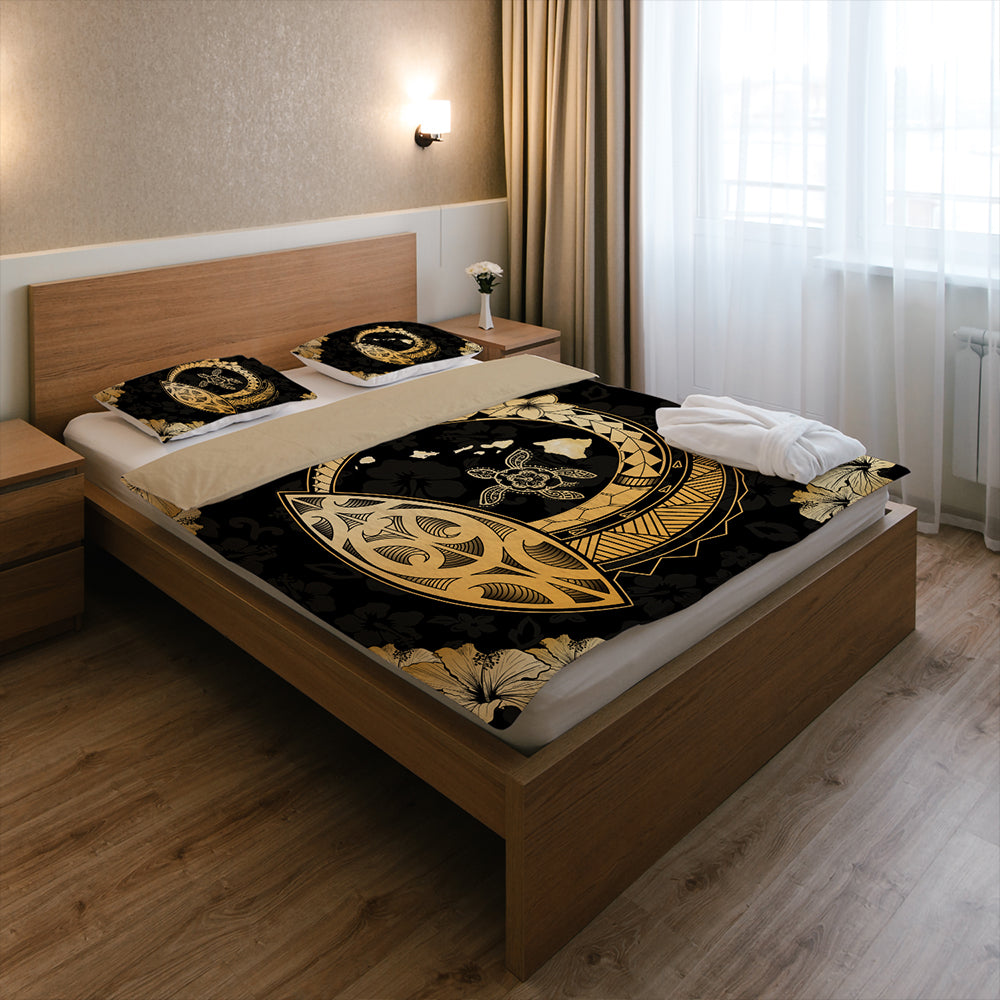 Hawaii Bedding Set Map Hibiscus Plumeria Turtle Polynesian