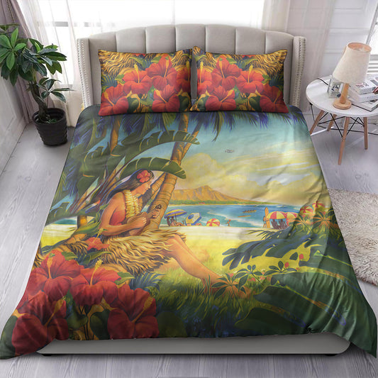 Hawaii Bedding Set Hula Girl Hola Beach
