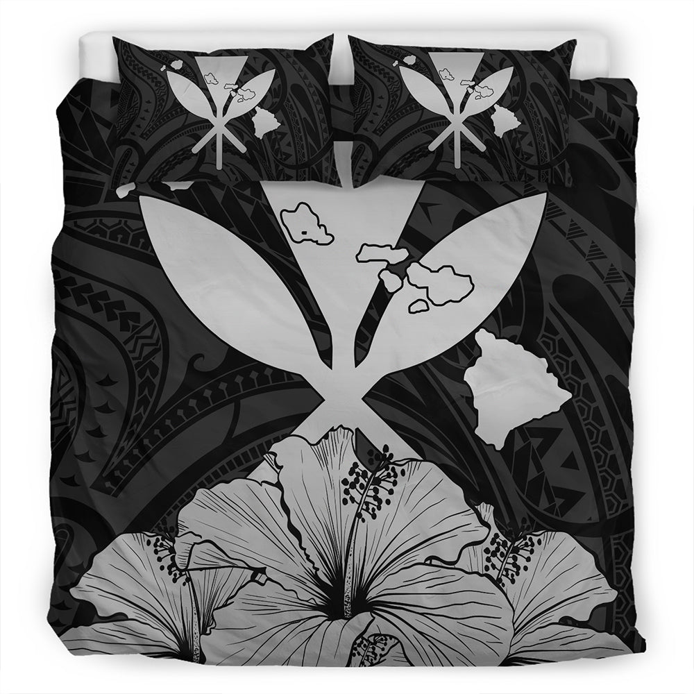 Hawaiian Bedding Set Kanaka Maoli Hibiscus Polynesian Love Gray