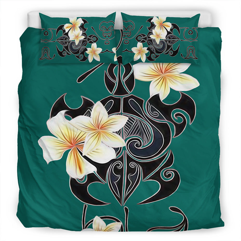 Hawaii Bedding Set Turtle Poly Trinal Plumeria Turquoise