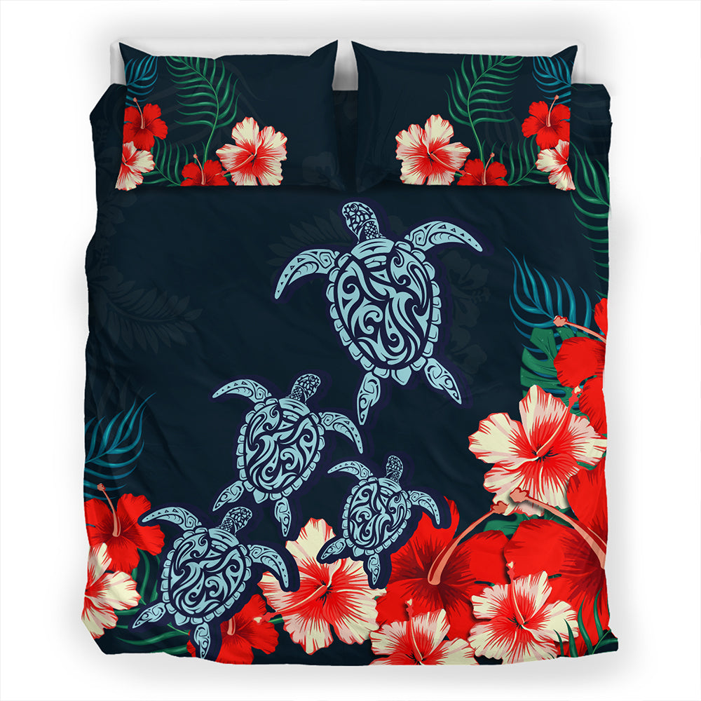 Hawaii Bedding Set Hibiscus And Turtle Skillful