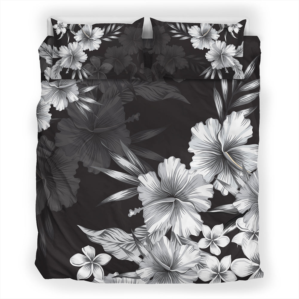 Hawaii Bedding Set Hibiscus And Plumeria B&W
