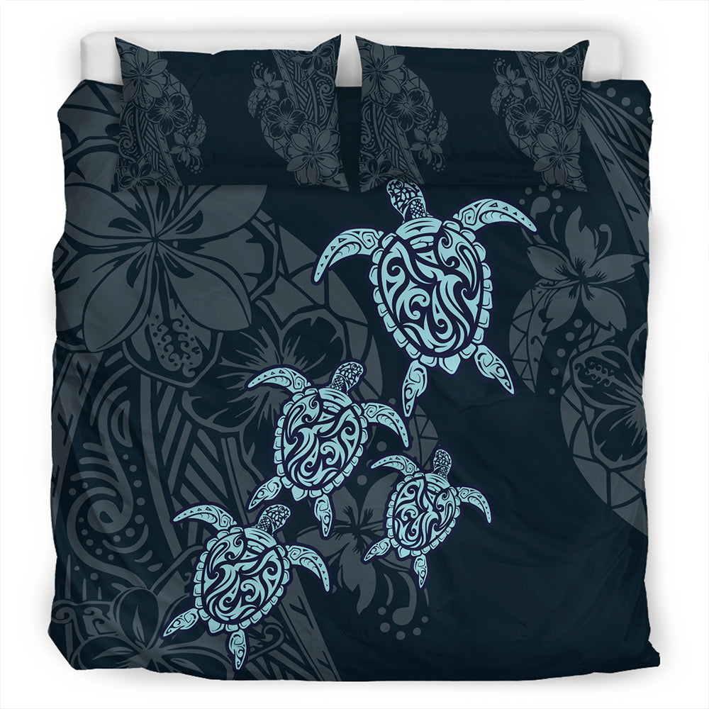 Hawaii Bedding Set Plumeria Polynesian Deep Sea Turtle