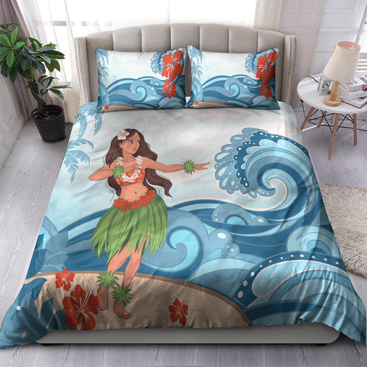 Hawaii Bedding Set Hula Dance Cartoon