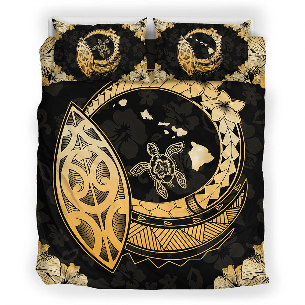 Hawaii Bedding Set Map Hibiscus Plumeria Turtle Polynesian